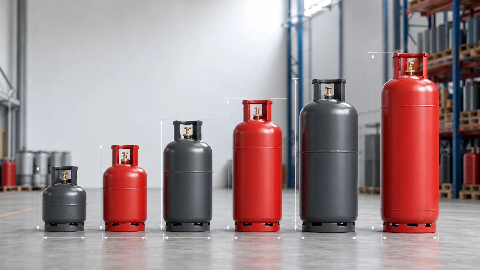 LPG Cylinder Size and Dimensions Chart 3kg to 45kg